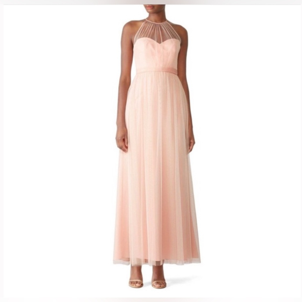 Amsale Blush Aliki Gown Halter Neck Chiffon Dress